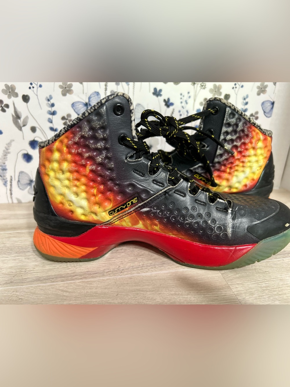 Under Armour Curry 1 Retro Curry Jam Basketball Shoes Black Orange 5Y